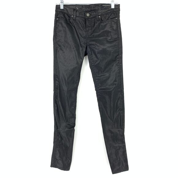 AllSaints Women's Size 27 Petrel Brodie Coated Skinny Jeans Black Ankle Zip - Picture 2 of 7
